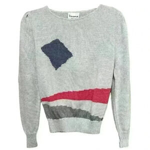 Vintage 80s gray geometric print long sleeve sweater size 10 (see measurements)